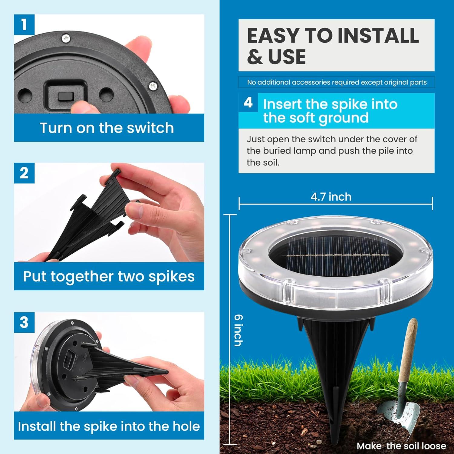 imageSOLPEX Color Changing Solar Ground Lights Solar Garden Lights Outdoor Waterproof Solar Powered Backyard Decor Landscape Lighting for Pathway Patio Pool AreaWalkway 8 Packs12
