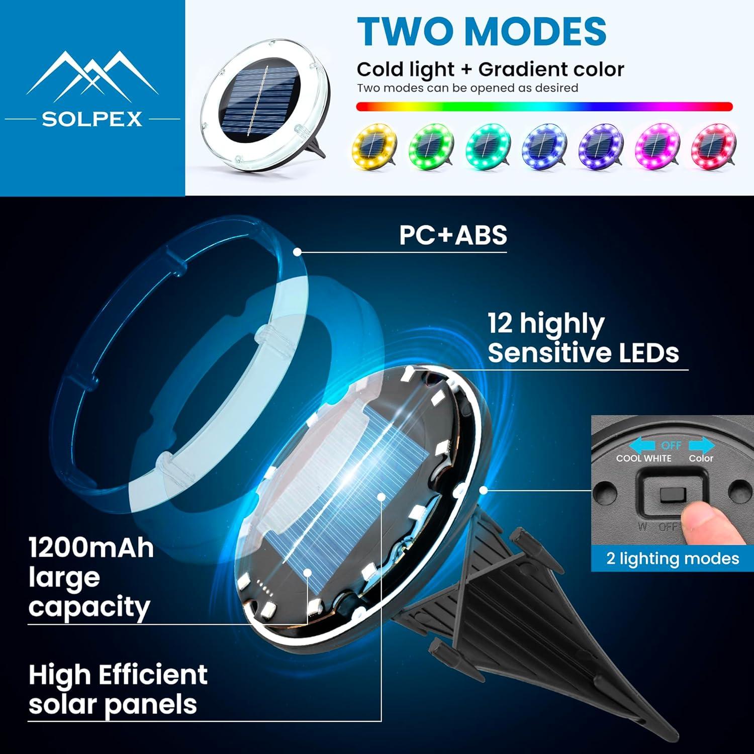 imageSOLPEX Color Changing Solar Ground Lights Solar Garden Lights Outdoor Waterproof Solar Powered Backyard Decor Landscape Lighting for Pathway Patio Pool AreaWalkway 8 Packs12