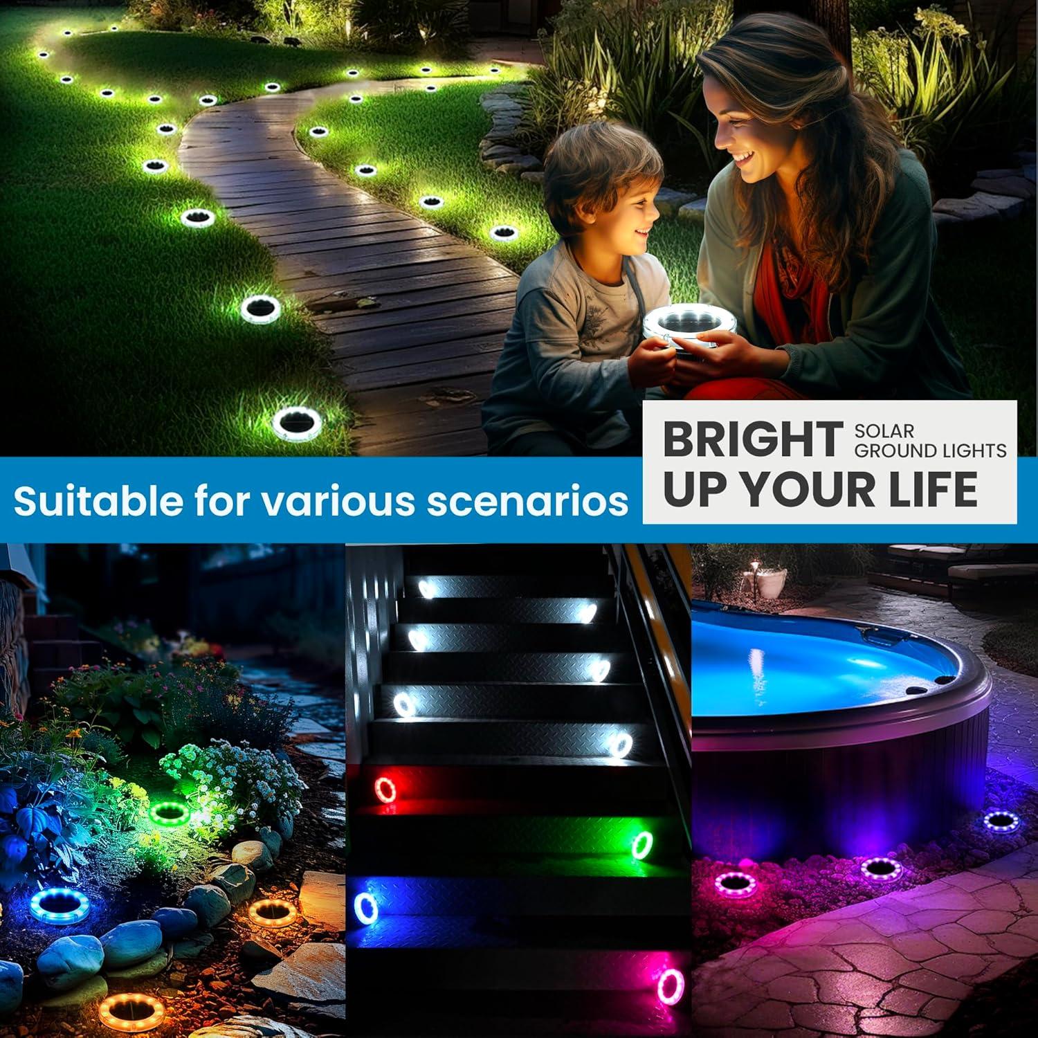 imageSOLPEX Color Changing Solar Ground Lights Solar Garden Lights Outdoor Waterproof Solar Powered Backyard Decor Landscape Lighting for Pathway Patio Pool AreaWalkway 8 Packs12