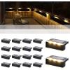 imageSOLPEX Solar Fence Lights 6 LEDs Solar Lights Outdoor Waterproof Solar Powered for Deck Stair Front Porch Balcony Walkway Garden Yard Patio Pool Decor IP65 Waterproof 4 Pack Warm WhiteBlack