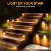 imageSOLPEX Solar Fence Lights 6 LEDs Solar Lights Outdoor Waterproof Solar Powered for Deck Stair Front Porch Balcony Walkway Garden Yard Patio Pool Decor IP65 Waterproof 4 Pack Warm WhiteBrown