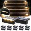 imageSOLPEX Solar Fence Lights 6 LEDs Solar Lights Outdoor Waterproof Solar Powered for Deck Stair Front Porch Balcony Walkway Garden Yard Patio Pool Decor IP65 Waterproof 4 Pack Warm WhiteBlack
