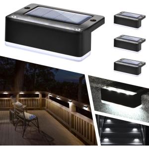 imageSOLPEX Solar Fence Lights 6 LEDs Solar Lights Outdoor Waterproof Solar Powered for Deck Stair Front Porch Balcony Walkway Garden Yard Patio Pool Decor IP65 Waterproof 16 Pack Cold WhiteBlack