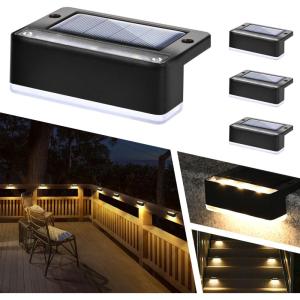 imageSOLPEX Solar Fence Lights 6 LEDs Solar Lights Outdoor Waterproof Solar Powered for Deck Stair Front Porch Balcony Walkway Garden Yard Patio Pool Decor IP65 Waterproof 4 Pack Warm WhiteBlack