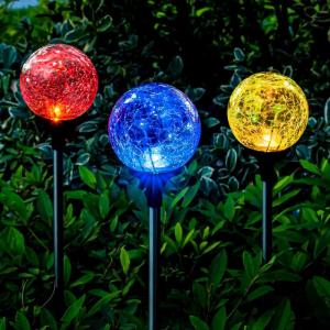 imageSOLPEX Solar Garden Lights Outdoor 3 Pack Solar Globe Lights Outdoor Waterproof Decorative for Yard MultiColor Changing Garden Spheres Large Waterproof Cracked Glass Ball LED Lightscrack ball