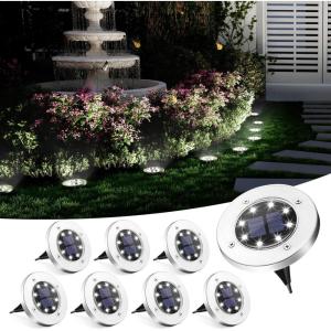 imageSOLPEX Solar Ground Lights 8 Pack Solar Lights Outdoor Waterproof 8 LED Solar Powered Landscape Lighting for Garden Yard Patio Pathway Driveway Walkway Cool WhiteWhite