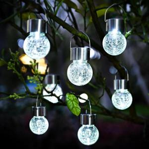 imageSolpex Hanging Solar Lights Outdoor 8 Pack Decorative Cracked Glass Ball Light Solar Powered Waterproof Globe Lighting Hanging Globe Solar Lights for Garden Yard Patio Lawn Flower BedCold White