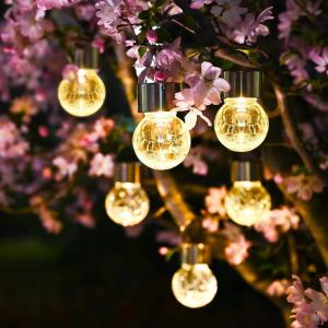 imageSolpex Hanging Solar Lights Outdoor 8 Pack Decorative Cracked Glass Ball Light Solar Powered Waterproof Globe Lighting Hanging Globe Solar Lights for Garden Yard Patio Lawn Flower BedWarm White
