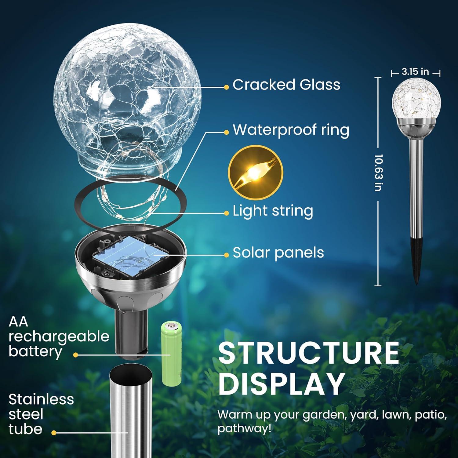 imageSOLPEX Solar Garden Lights Outdoor 3 Pack MultiColor ChangingampampWhite 2 Modes Solar Powered Glass Ball Garden Lights Waterproof for Patio DecorationWarm White