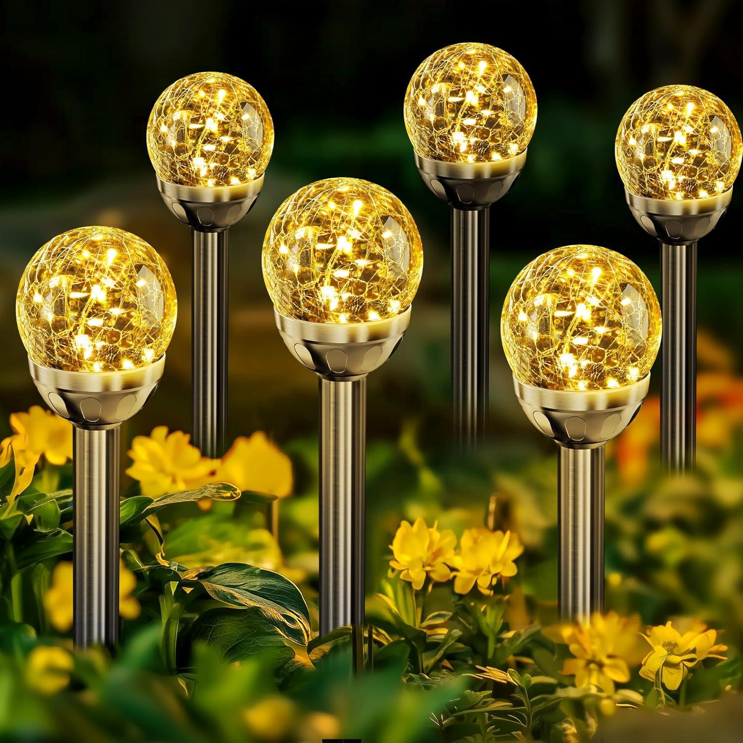 imageSOLPEX Solar Garden Lights Outdoor 3 Pack MultiColor ChangingampampWhite 2 Modes Solar Powered Glass Ball Garden Lights Waterproof for Patio DecorationWarm White