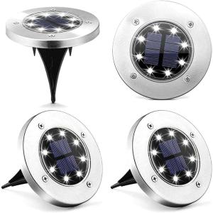 imageSOLPEX Solar Ground Lights 4 Pack Solar Lights Outdoor Waterproof 8 LED Solar Powered Landscape Lighting for Garden Yard Patio Pathway Driveway Walkway Cool White