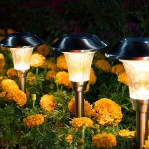 image:imageSOLPEX 8 Pack Solar Garden Lights Solar Lights Outdoor Waterproof Glass Stainless Steel Automatic Outdoor Solar Lights for Yard Lawn Patio Garden Path Walkway or DrivewayWarm White